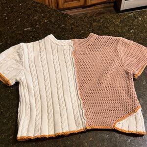 Gilded Intent Two-Tone Knit Top - Cream and Tan